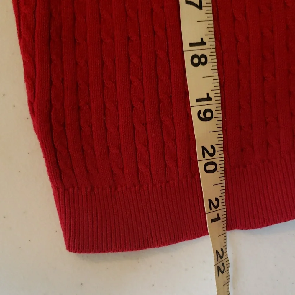 Lauren Ralph Lauren Sweater Cable Knit V-neck Petite Cotton Red Classy Medium PM